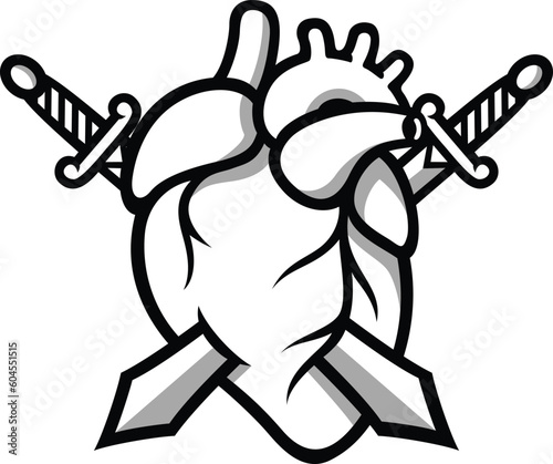 Two Crossed swords Piercing a Anatomical Heart