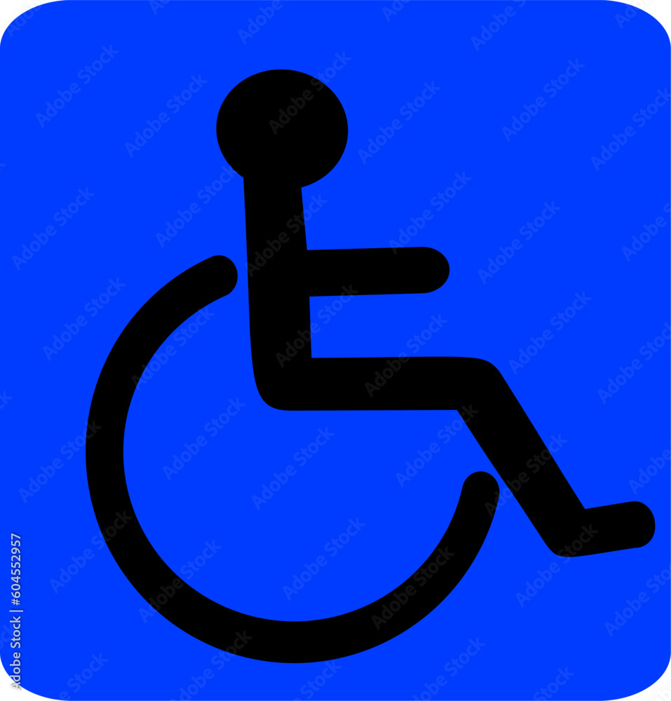 Wheel chair, disabled parking or accessibility or access sign flat blue vector icon for application and print. Replaceable vector design. Wheel chair, disabled parking or accessibility or access sign flat blue vector icon for application and print. Replaceable vector design.
