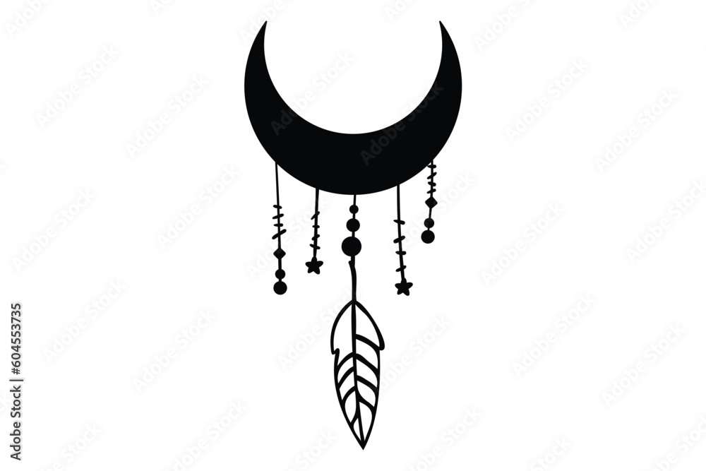 Boho moon SVG, Moon SVG, Bohemian moon SVG, Moon and stars SVG, Celestial SVG, Lunar SVG, Crescent moon SVG, Moon phase SVG, Moon illustration SVG, Boho style moon SVG, Moon clipart, Moon design SVG, 