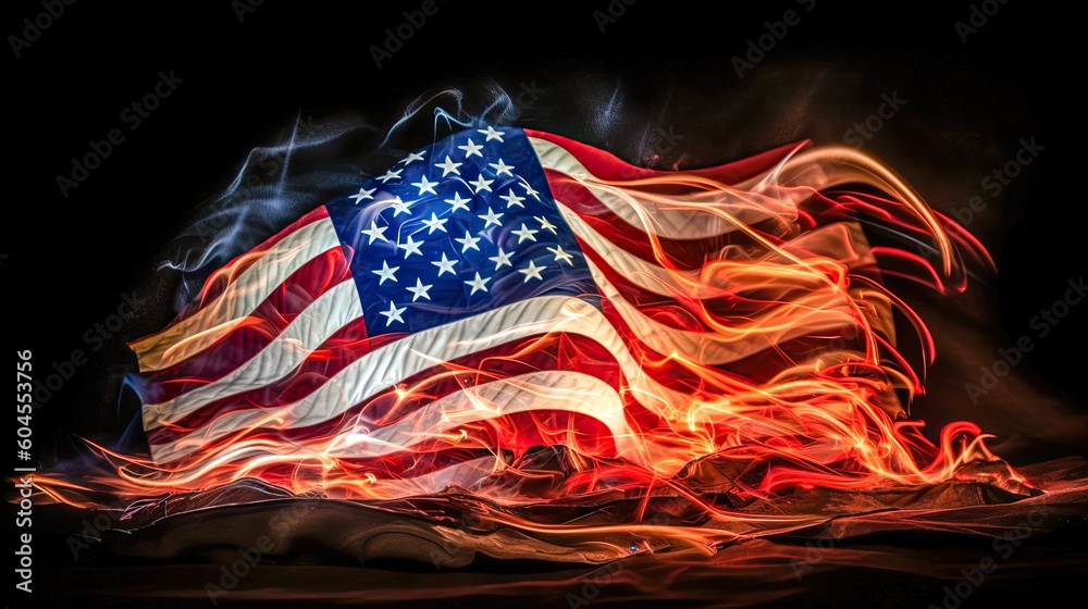 Obraz premium The theme of patriotism and innovative use of light painting techniques to create a vibrant and dynamic image of the waving american flag. Generative ai