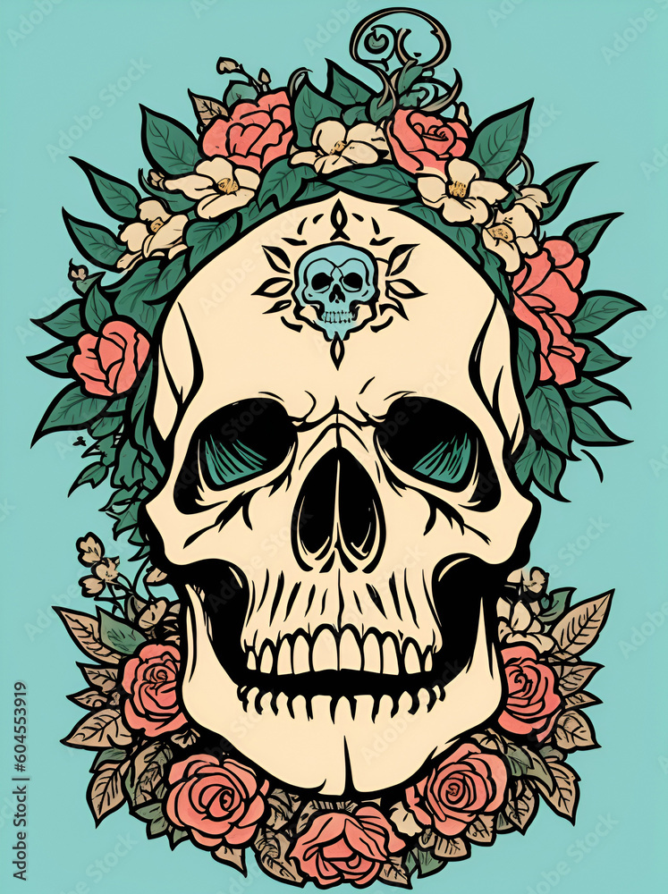 Cartoon skull. AI generated illustration