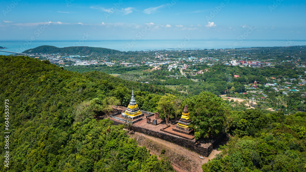 The Two Stupas on Khai Muang Hill (Black and white pagoda or TWO BROTHERS PAGODA). Songkhla ancient town at Hua Khao, Singhanakhon, Songkhla, Thailand