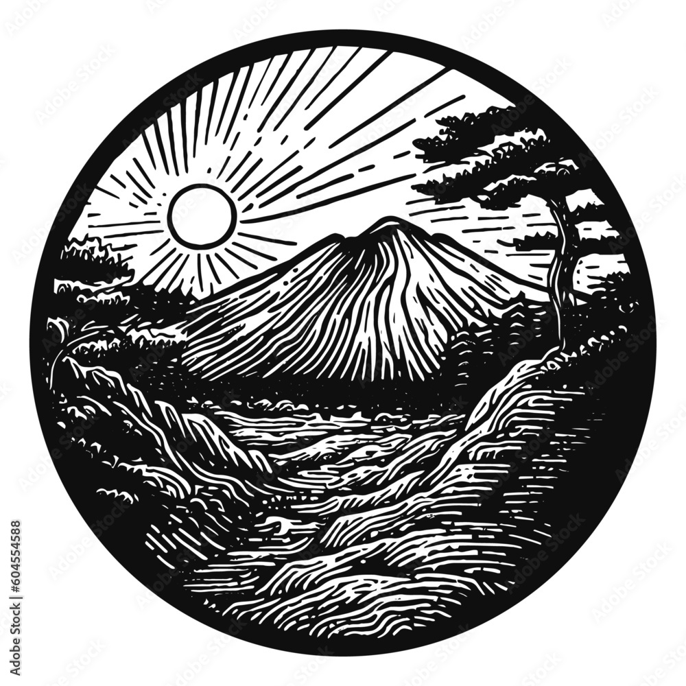 nature landscape in a circle vector illustration Stock Vector | Adobe Stock
