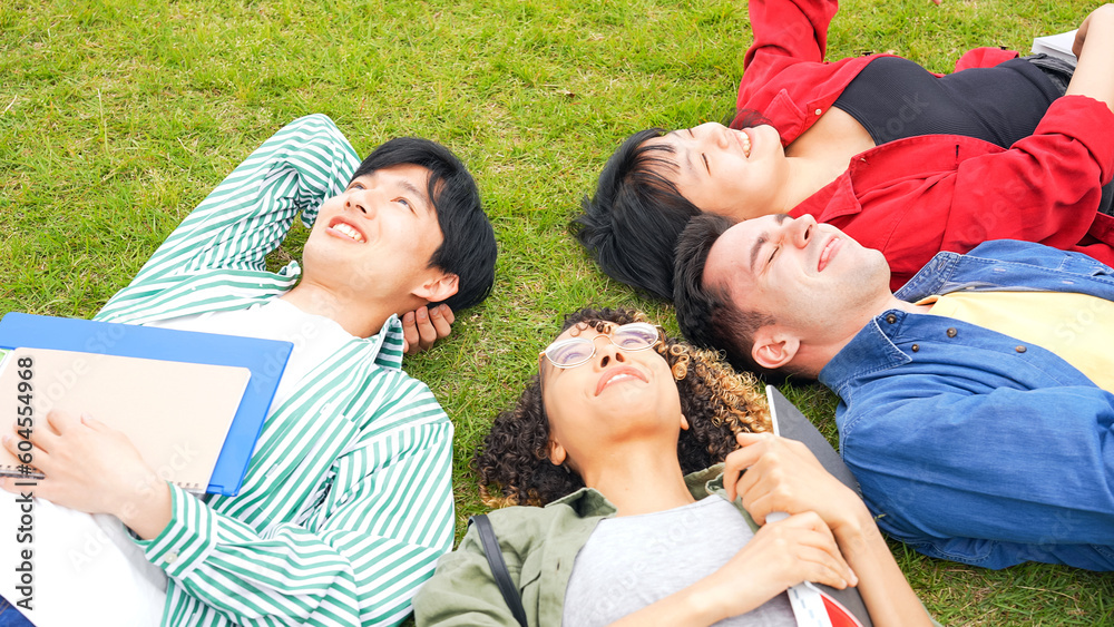 Multinational people lying on the lawn and looking up at the sky. Multinational people lying on the lawn and looking up at the sky.