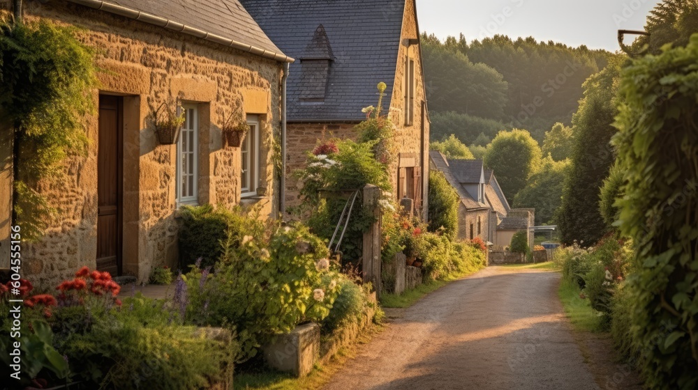 Obraz premium European houses along a roadside, a place to escape the hustle and bustle of city life