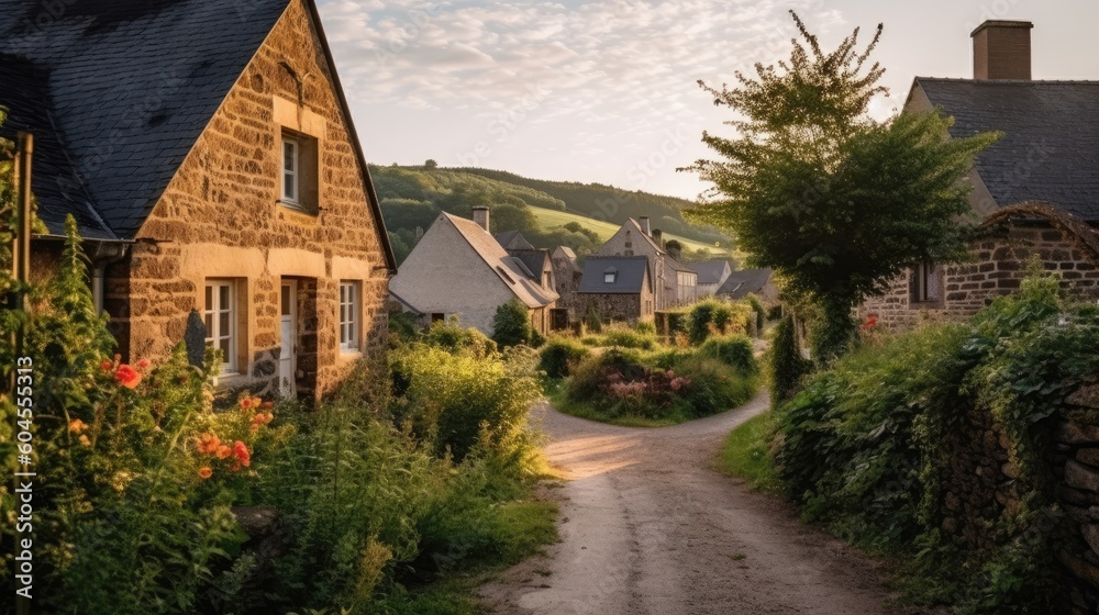 Obraz premium European houses along a roadside, a perfect setting for a postcard