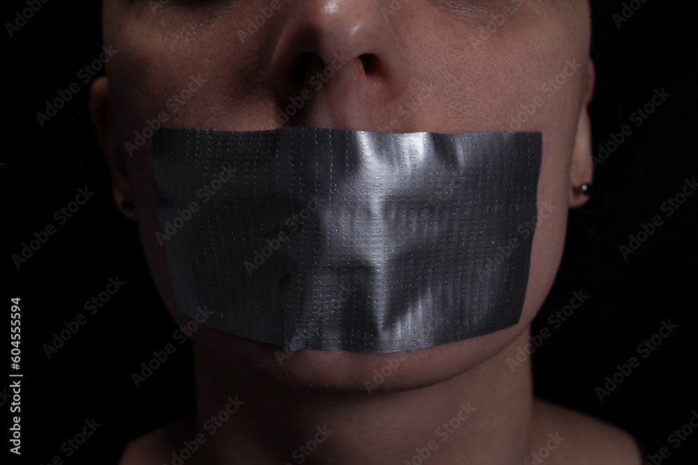 Ταπετσαρία Close up of woman's taped mouth, concept of violence, freedom of speech