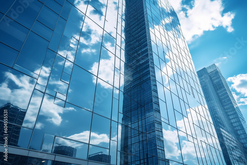 Fototapet Reflective skyscrapers, business office buildings