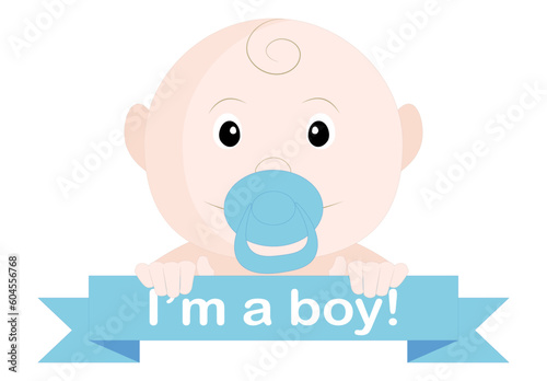 Vector illustration of newborn baby boy in blue color shades, isolated on white background, close up, maternity discharge, for a birthday photo shoot, for print, for balloons, for your design