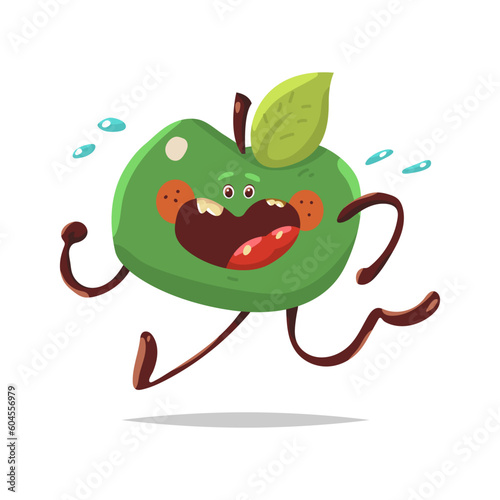 Cute apple doing fitness exercises vector cartoon fruit character isolated on a white background.