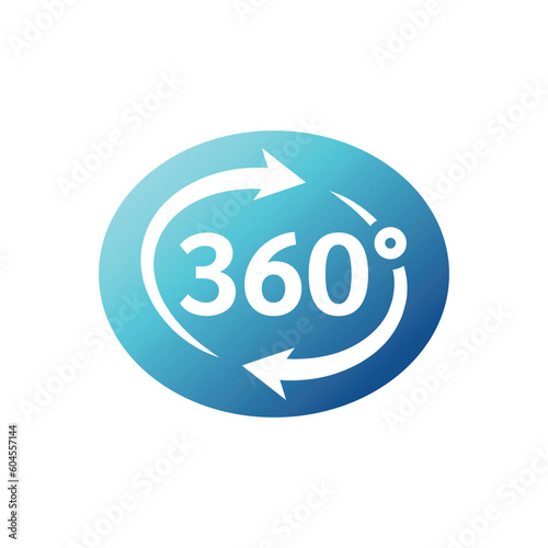 360 degrees view loop vector icon. Three hundred sixty neon electric and proton purple gradient sticker label.