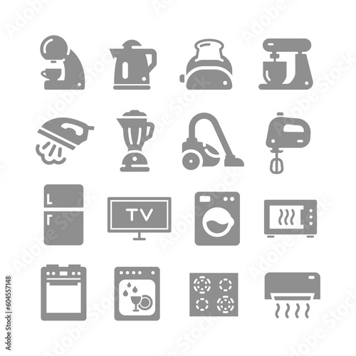 Household appliances fill vector icon set. Home appliances, oven, stove icons.