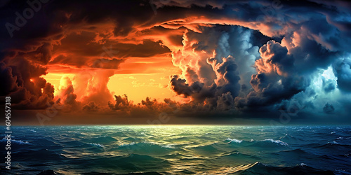 Spectacular storm clouds gather over the open, endless ocean, Generative AI