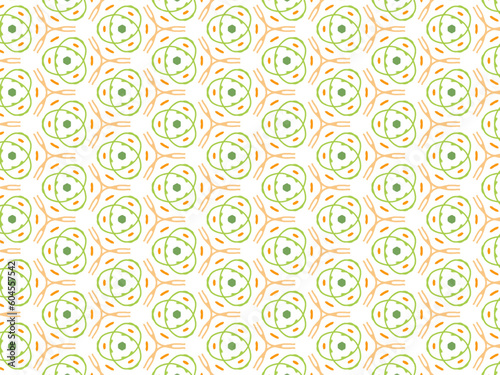 Vector Illustration of Orange and Green Abstract Mandala or Ikat Texture Seamless Pattern for Wallpaper Background. 