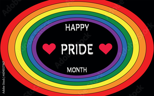 LGBT Pride Month vector concept. Elliptical design with gay pride flag colors on black background.