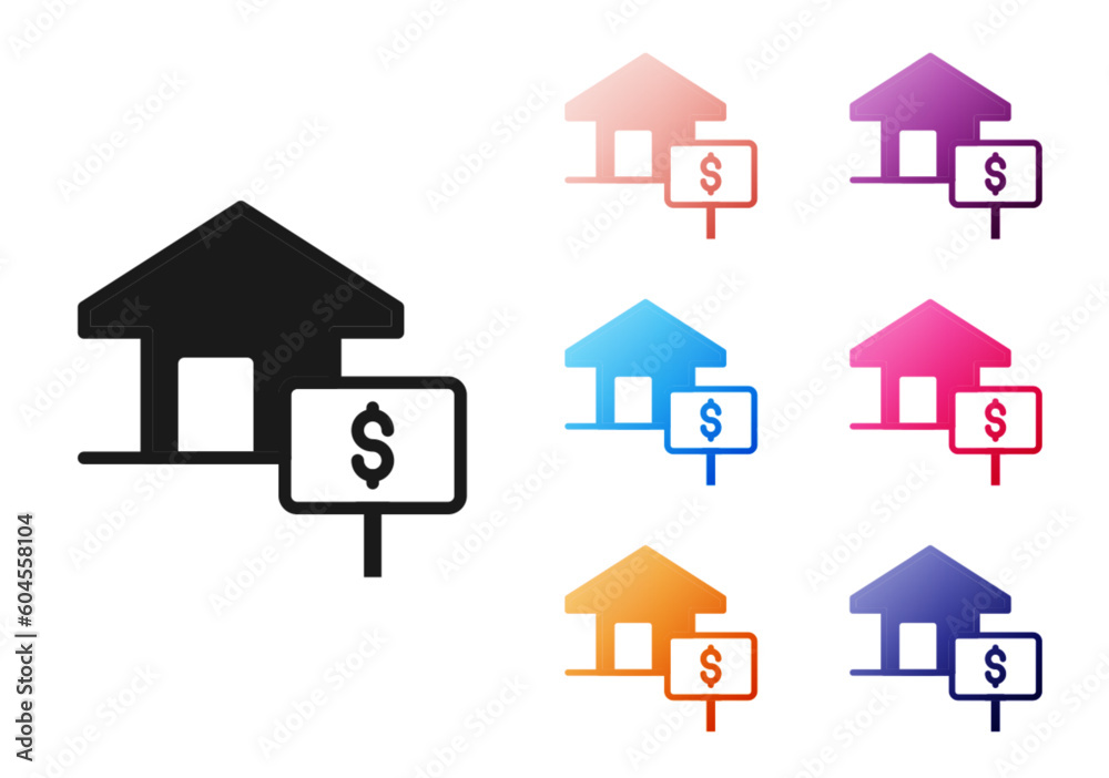 Black House with dollar symbol icon isolated on white background. Home and money. Real estate concept. Set icons colorful. Vector Black House with dollar symbol icon isolated on white background. Home and money. Real estate concept. Set icons colorful. Vector