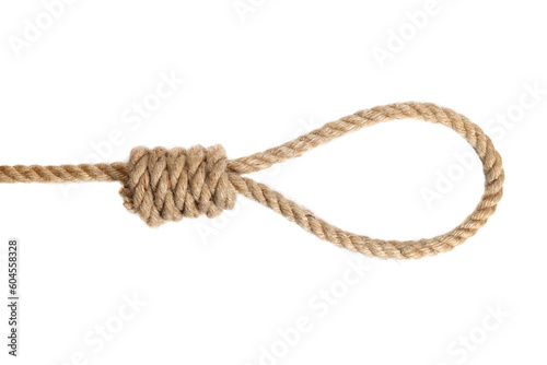 Rope noose isolated on white, a loop of rope for hanging photo