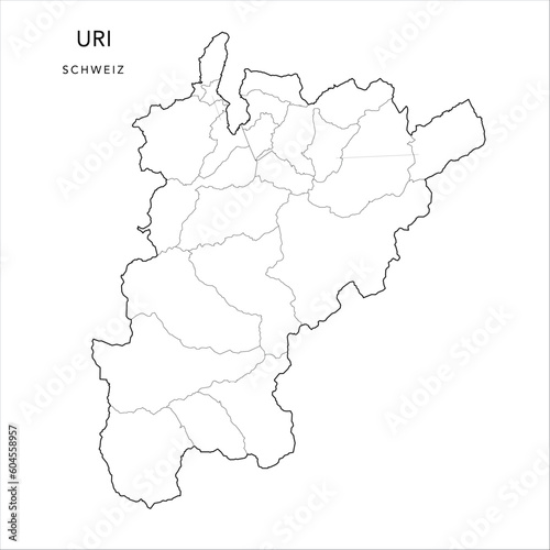 Vector Administrative Map of the Canton of Uri with the Administrative Borders of Municipalities  Gemeinde  as of 2023 - Switzerland  Schweiz 