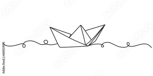 origami paper boat line art style vector illustration