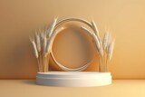 Empty Eco Podium showcase for cosmetic products. Plant Spikelets