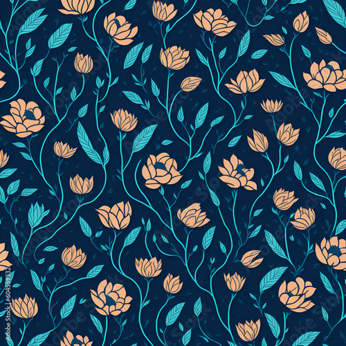 Pattern with spring flowers. AI generated illusration