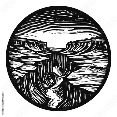 canyon landscape vector circle illustration
