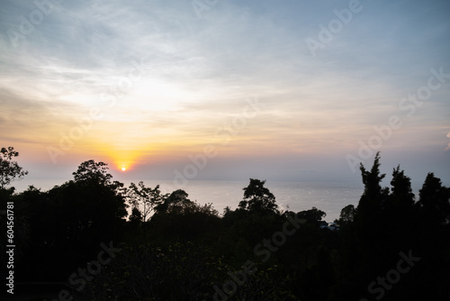 picturesque scenery at the coast of the sea from the mountain at evening time