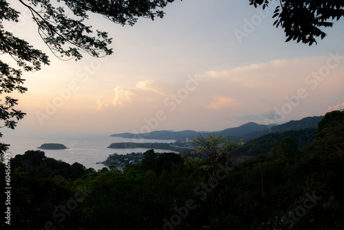 picturesque scenery at the coast of the seacoast from the mountain at evening time