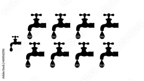 Download - icons set, a drop from a water faucet