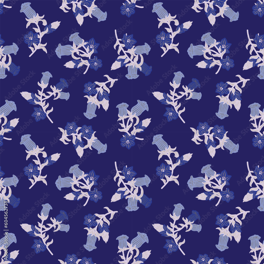 Blue Oriental Floral Seamless Pattern Design Background