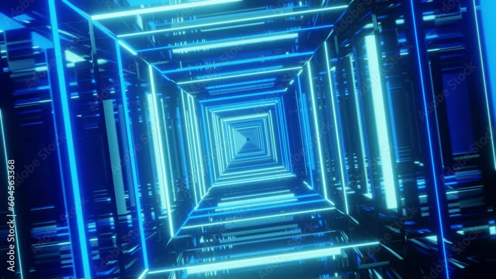 4K loop Animation. Endless abstract futuristic tunnel with multicolored neon lights background