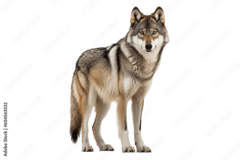 Isolated Wolf Standing on Transparent Background, Generative Ai