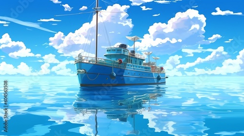 The ship on a calm sea illustration captures the essence of a perfect maritime moment, where the vessel and the serene waters blend harmoniously to create a soothing and idyllic atmosphere.