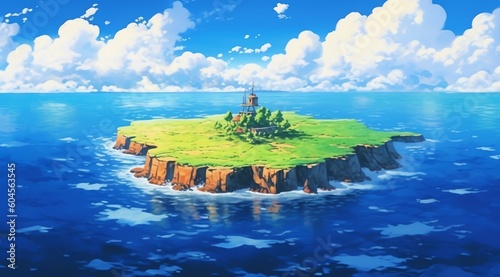 The island illustration showcases pristine white sandy beaches that stretch as far as the eye can see, offering a serene and idyllic setting for sunbathing, beachcombing, and enjoying the soothing sou