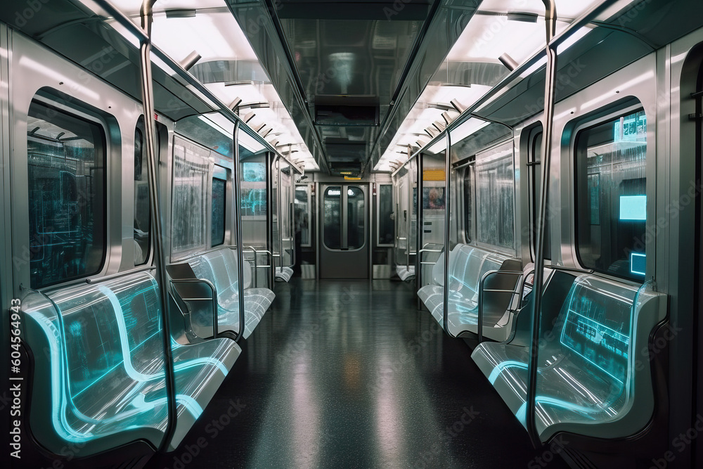 Design of a gray subway car inside, generative AI.