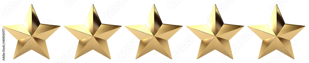 Five golden stars for product rating reviews for websites and mobile applications, cut out. Based on Generative AI - obrazy, fototapety, plakaty 