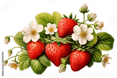 Delicate Strawberry Fruit Adorned with Flowers and Leaves  Generative Ai