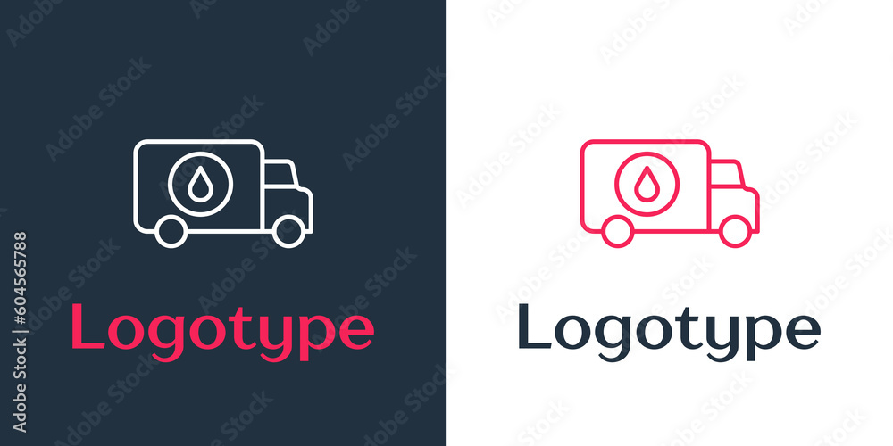 Fototapeta premium Logotype line Plumber service car icon isolated on white background. Logo design template element. Vector