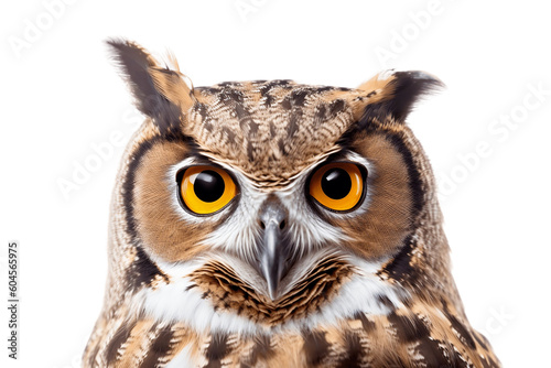 Majestic Owl Close-up  Against a Clean White Background  Generative Ai