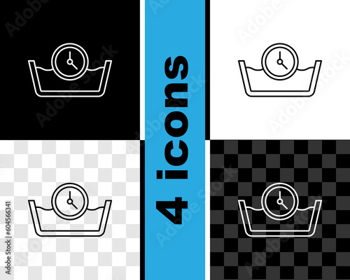 Set line Time wash icon isolated on black and white, transparent background. Temperature wash. Vector