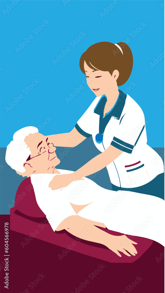 An illustration of a female physiotherapist doing a massage to a senior woman