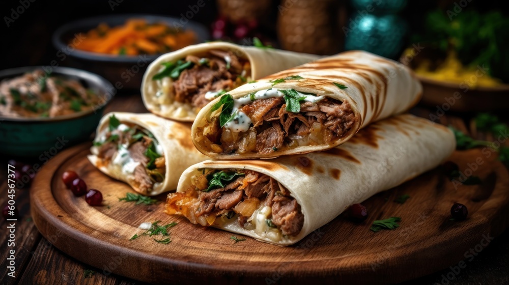 The Doner kebab (shawarma) with meat and sauce. Generative AI