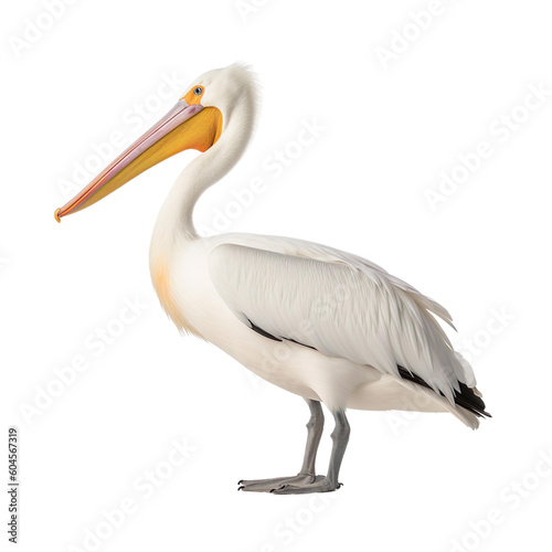 American White Pelican bird isolated on a transparent background, Generative ai 