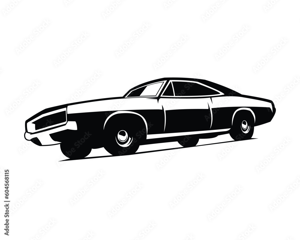 dodge challenger 1968. view silhouette vector design from side isolated white background. Best for logos, badges, emblems