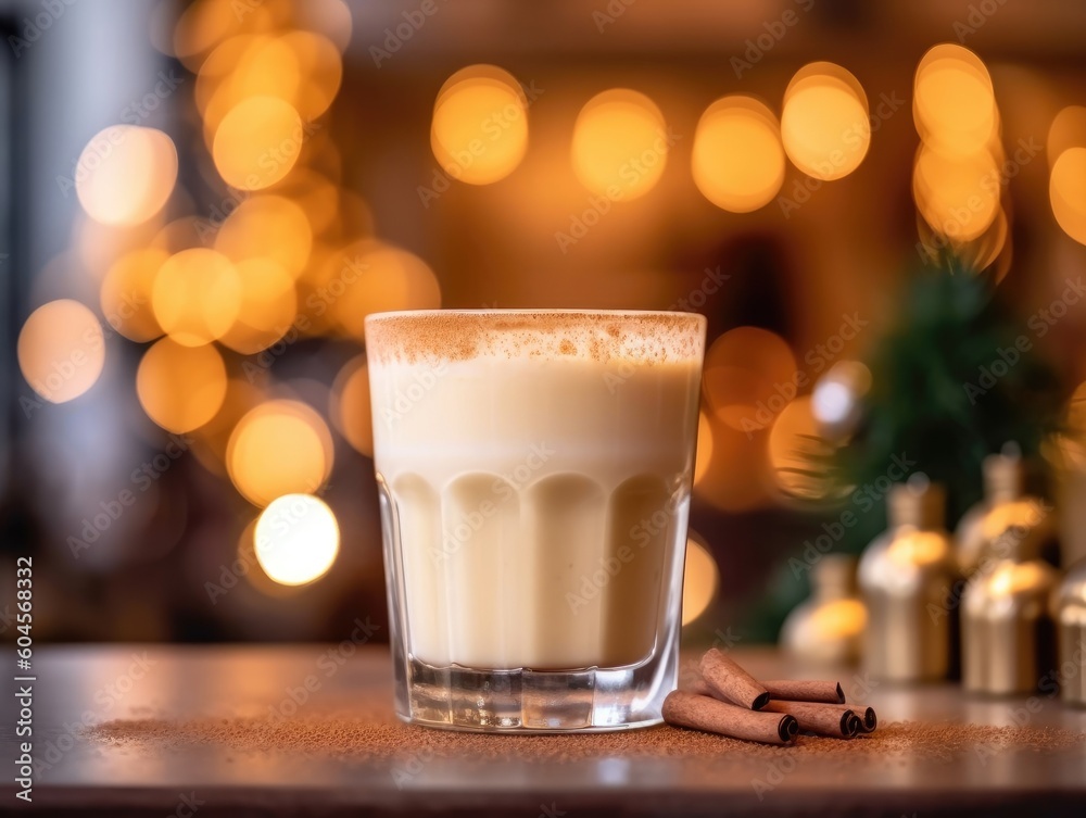 Egg Nog Cocktail on a bar counter (generative AI) Egg Nog Cocktail on a bar counter (generative AI)