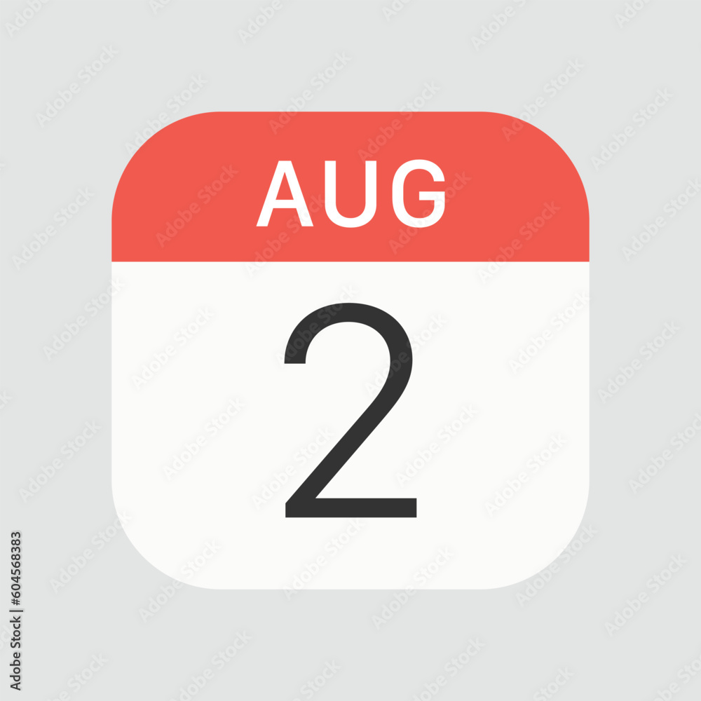 August 2 icon isolated on background. Calendar symbol modern, simple, vector, icon for website design, mobile app, ui. Vector Illustration August 2 icon isolated on background. Calendar symbol modern, simple, vector, icon for website design, mobile app, ui. Vector Illustration
