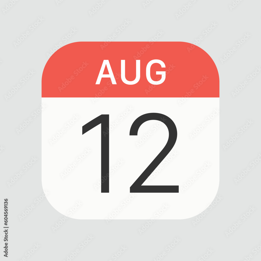 August 12 icon isolated on background. Calendar symbol modern, simple, vector, icon for website design, mobile app, ui. Vector Illustration August 12 icon isolated on background. Calendar symbol modern, simple, vector, icon for website design, mobile app, ui. Vector Illustration