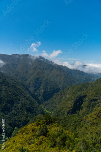 Landscape of beautiful cloudscape above mountains, Madeira Island, Portugal. Rainy day