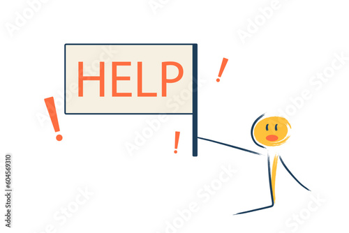 the character asks for help. a poster with an appeal and a request for help