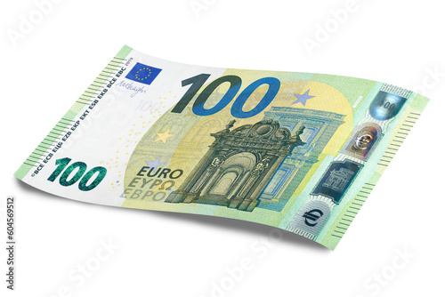 European Union's Euro cash banknote, with a face value of one hundred euros isolated on white. 100 euro